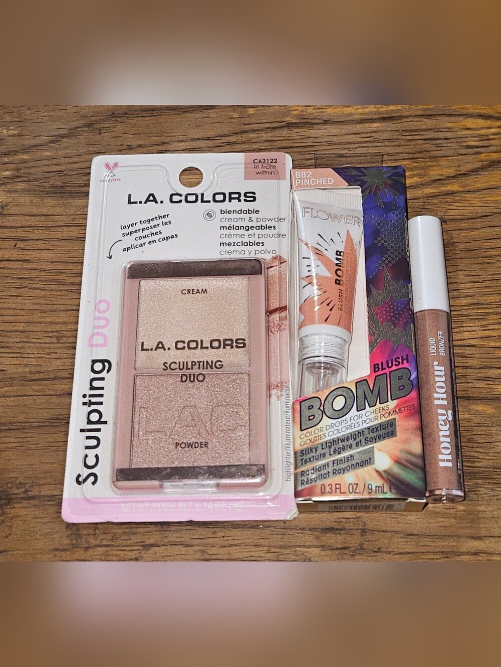 L.A. COLORS Sculpting Duo Cream & Powder Highlighter & FLOWER Blush Bomb BNIB